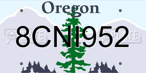 8CNI952 Oregon License Plate