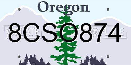 8CSO874 Oregon License Plate