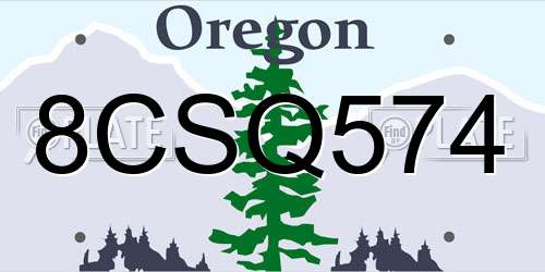 8CSQ574 Oregon License Plate