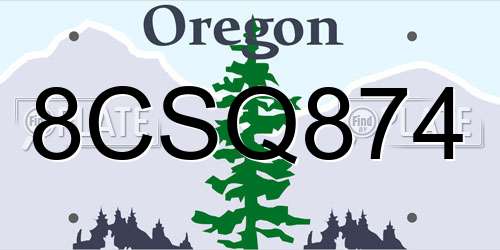 8CSQ874 Oregon License Plate