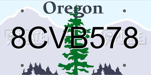 8CVB578 Oregon License Plate