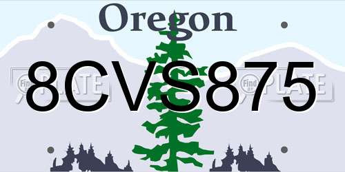 8CVS875 Oregon License Plate
