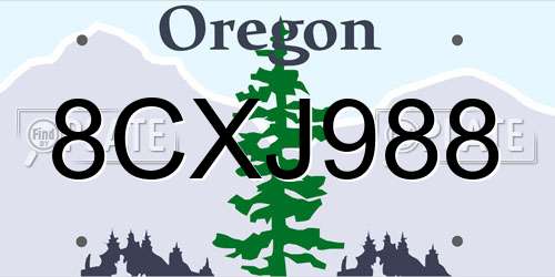 8CXJ988 Oregon License Plate