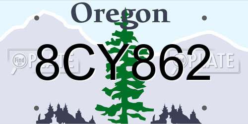 8CY862 Oregon License Plate