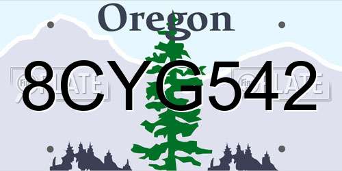 8CYG542 Oregon License Plate