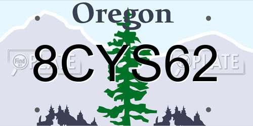 8CYS62 Oregon License Plate