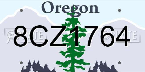 8CZ1764 Oregon License Plate