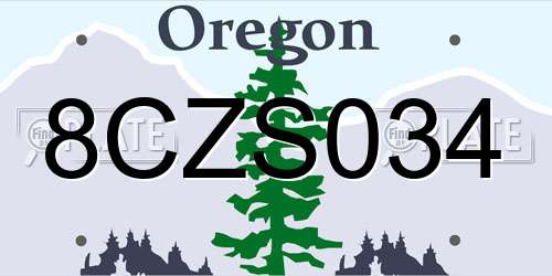 8CZS034 Oregon License Plate