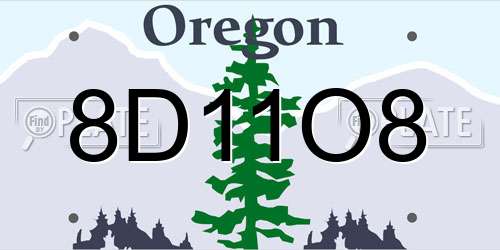 8D11O8 Oregon License Plate