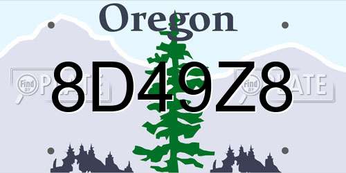 8D49Z8 Oregon License Plate