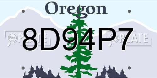8D94P7 Oregon License Plate