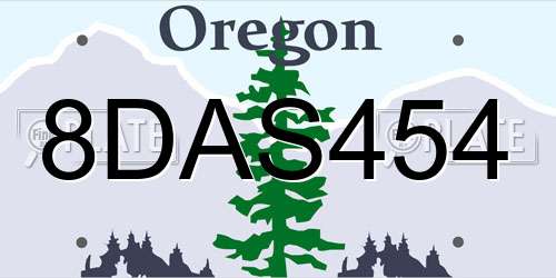 8DAS454 Oregon License Plate