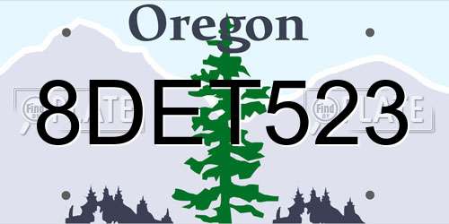 8DET523 Oregon License Plate