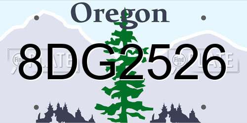 8DG2526 Oregon License Plate