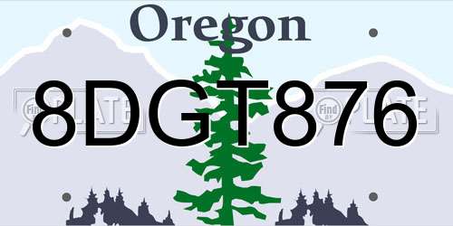 8DGT876 Oregon License Plate