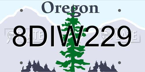 8DIW229 Oregon License Plate