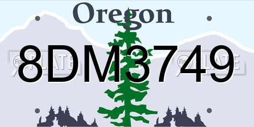 8DM3749 Oregon License Plate