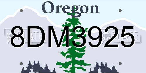 8DM3925 Oregon License Plate