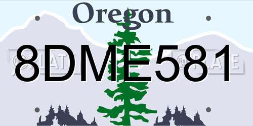 8DME581 Oregon License Plate