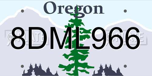8DML966 Oregon License Plate