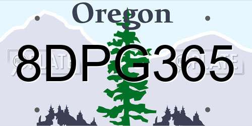 8DPG365 Oregon License Plate