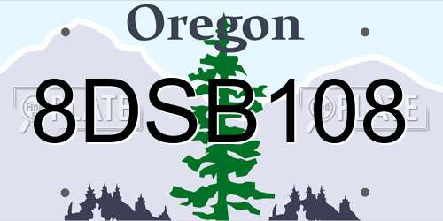 8DSB108 Oregon License Plate