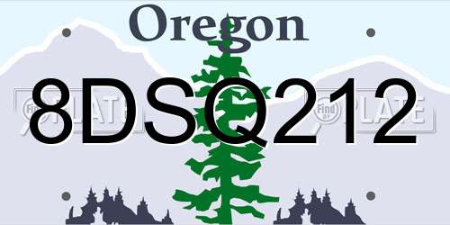 8DSQ212 Oregon License Plate
