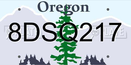 8DSQ217 Oregon License Plate