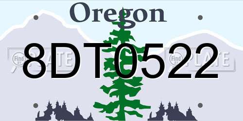 8DT0522 Oregon License Plate