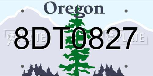 8DT0827 Oregon License Plate