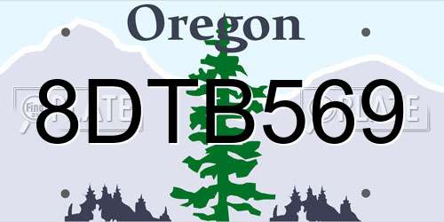 8DTB569 Oregon License Plate