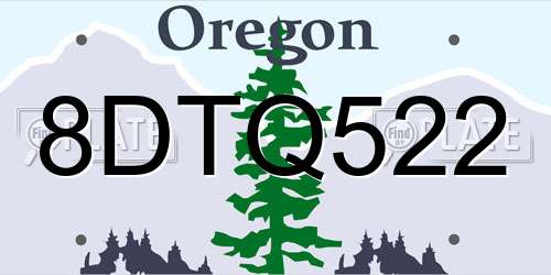 8DTQ522 Oregon License Plate