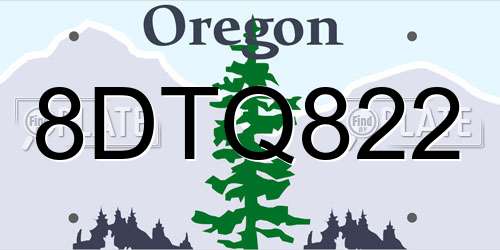 8DTQ822 Oregon License Plate