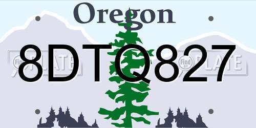 8DTQ827 Oregon License Plate