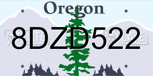 8DZD522 Oregon License Plate