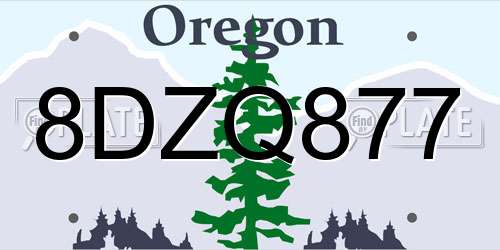 8DZQ877 Oregon License Plate