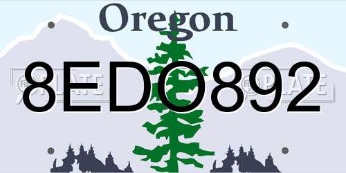 8EDO892 Oregon License Plate