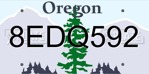 8EDQ592 Oregon License Plate
