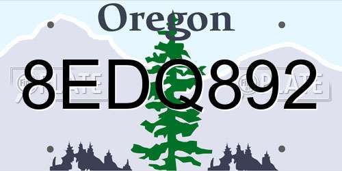 8EDQ892 Oregon License Plate