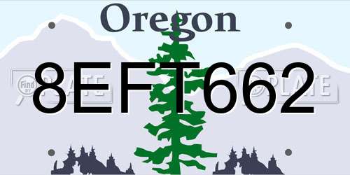 8EFT662 Oregon License Plate