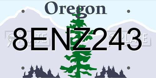 8ENZ243 Oregon License Plate