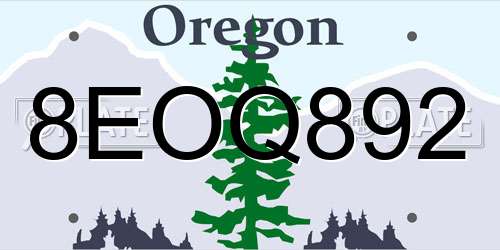 8EOQ892 Oregon License Plate