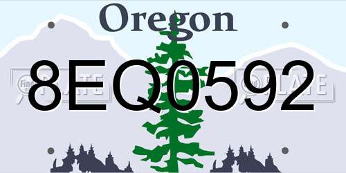 8EQ0592 Oregon License Plate