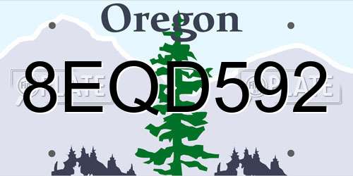 8EQD592 Oregon License Plate