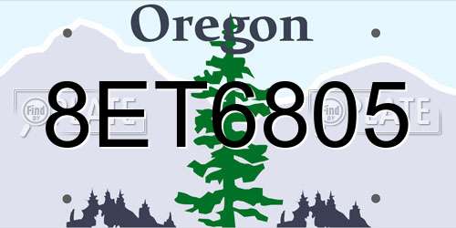 8ET6805 Oregon License Plate