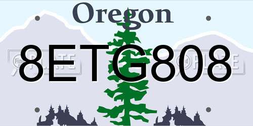 8ETG808 Oregon License Plate