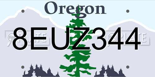 8EUZ344 Oregon License Plate