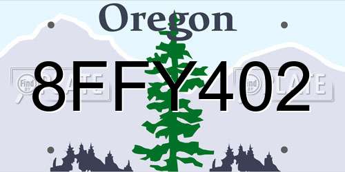 8FFY402 Oregon License Plate