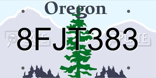 8FJT383 Oregon License Plate
