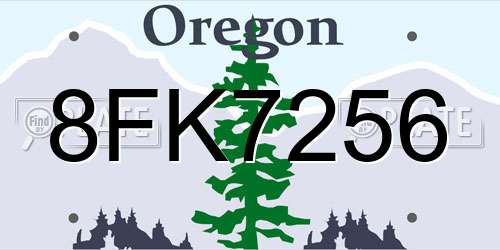 8FK7256 Oregon License Plate